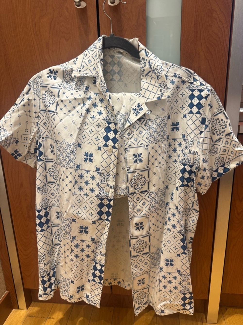 Kith Short-Sleeve Button-Down Shirt & Short Set in White and Navy Tile Print